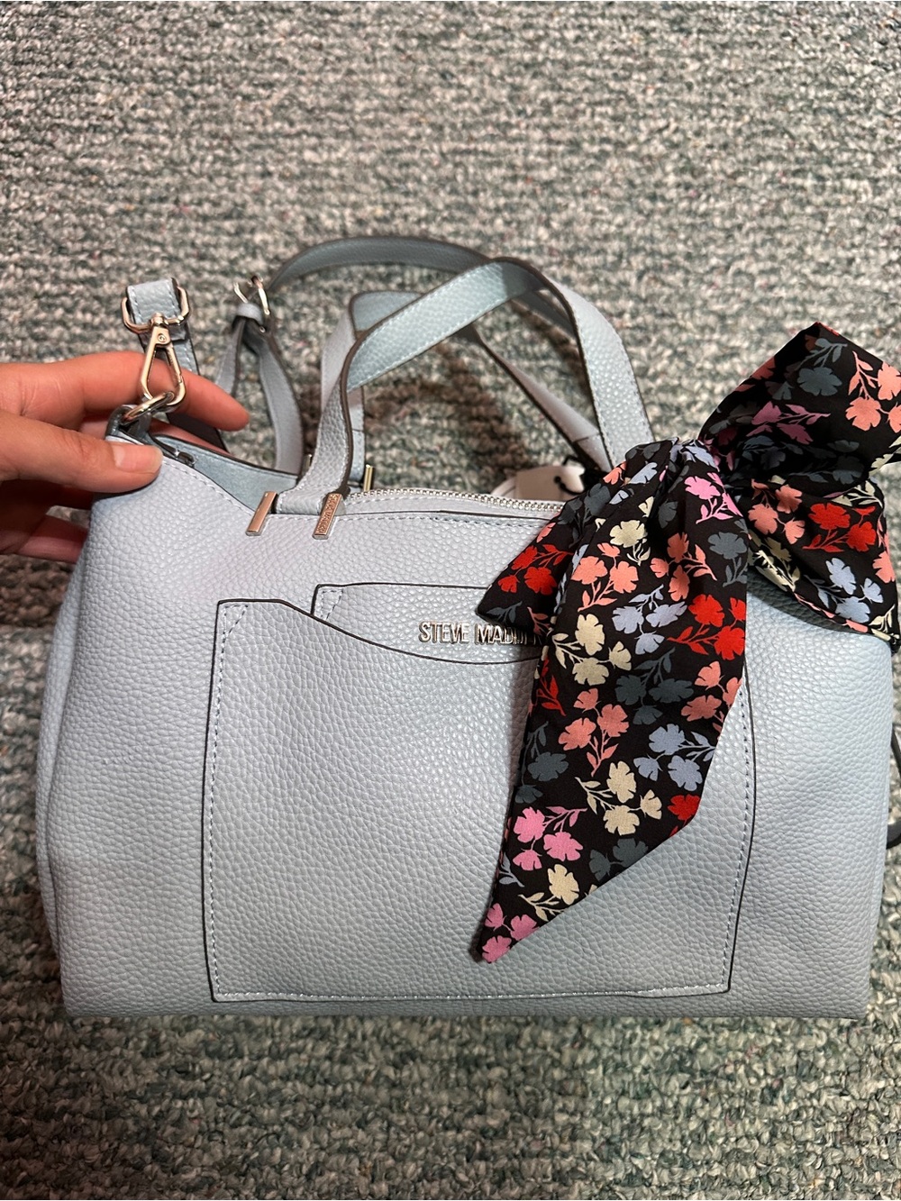 NWT Steve Madden Light Blue Bparker Pebbled Leather Shoulder Handbag Floral